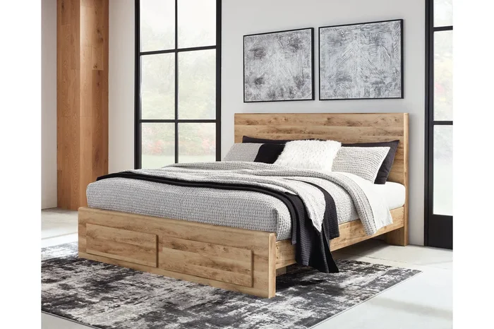 Hyanna Tan Brown King Storage Platform Bed