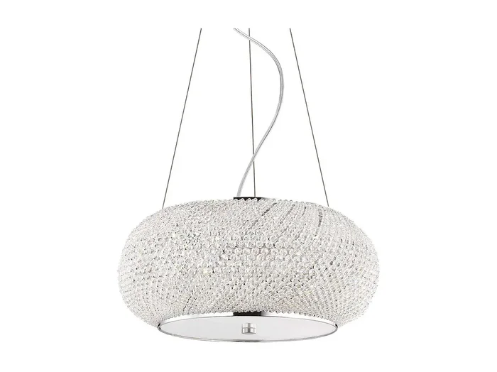 Ideal Lux Pasha‘ – Lámpara colgante de techo con 6 luces, cromada con cristales, E14