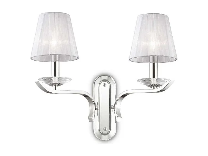 Ideal Lux Pegaso – Aplique de pared con vela de 2 luces, cromo, blanco con pantallas de organza, E14