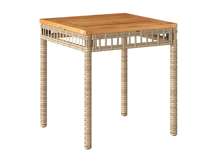 Ilaena Mesa de jardín ratán PE madera acacia beige mezcla 38x38x42 cm