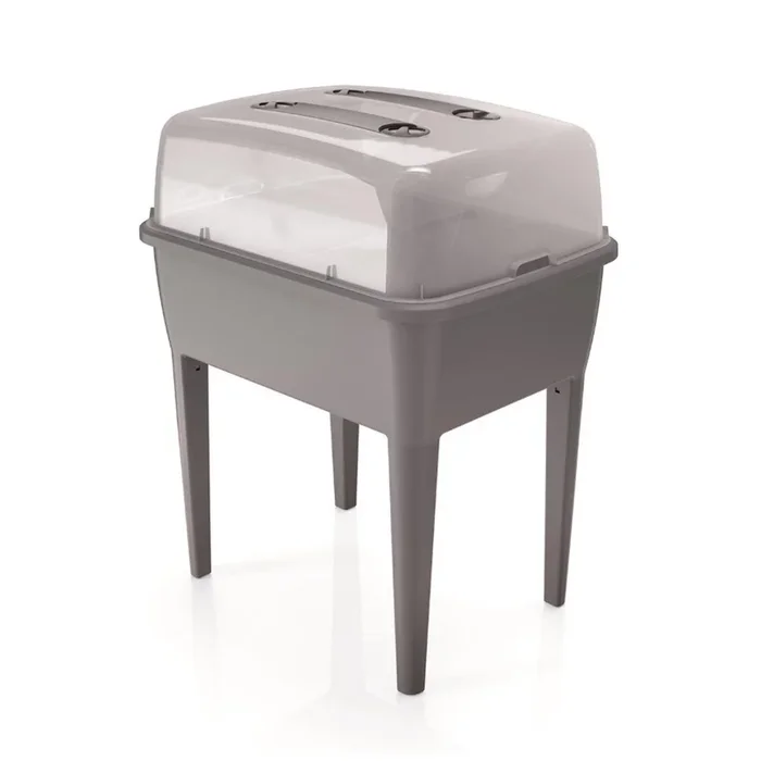 Jardinera alta 83 L, con tapa de policarbonato, para proteger tus plantas, Prosperplast Respana Planter Set de plástico en color Gris piedra, 96,3 (al