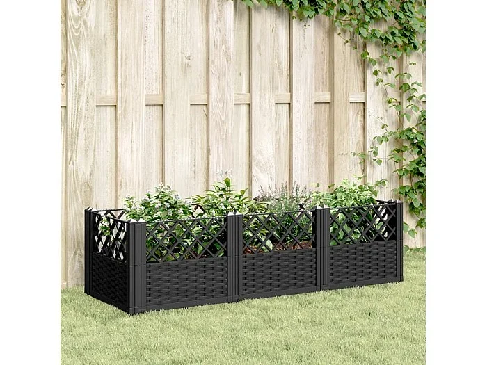 Jardinera con clavijas PP negro 123,5×43,5×43,5 cm ES444868
