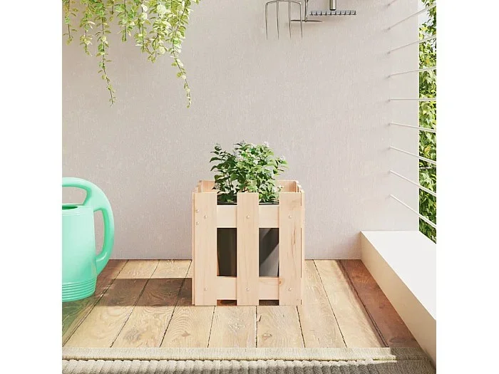 Jardinera con diseño de valla madera maciza de pino 30x30x30 cm