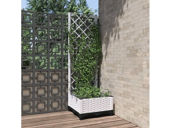 Jardinera con enrejado Blanco 40x40x121,5 cm PP