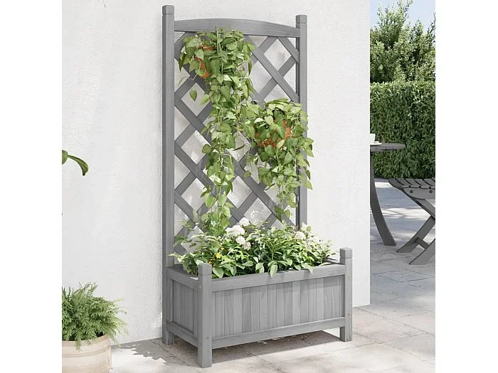 Jardinera con enrejado madera maciza de abeto gris ES984050