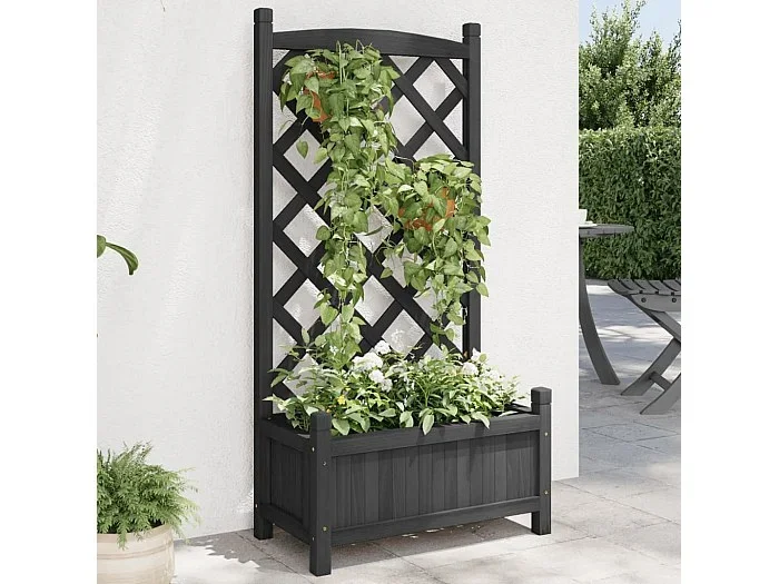 Jardinera con enrejado negro de madera maciza de abeto.