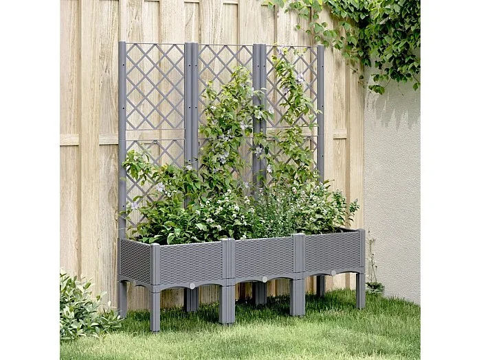 Jardinera con enrejado PP gris 120x40x142 cm ES224232