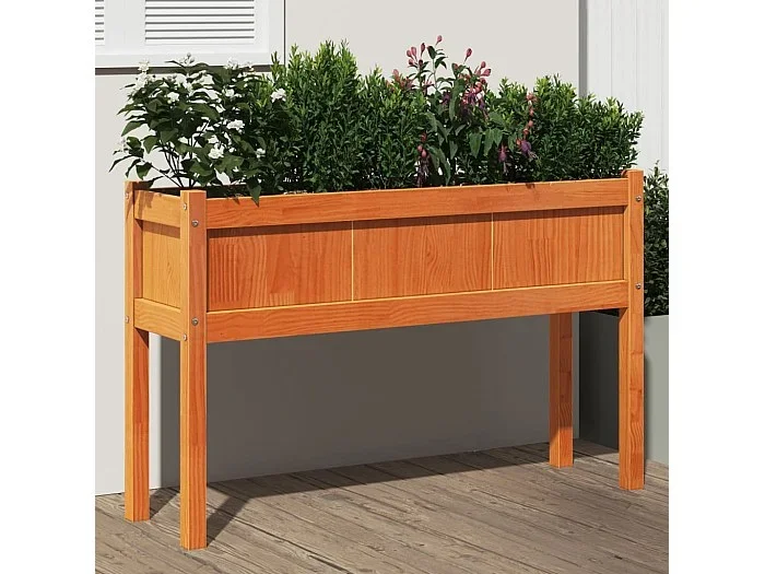 Jardinera con patas madera maciza pino marrón cera 110x31x70 cm ES633563