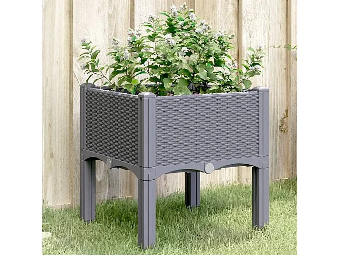 Jardinera con patas PP gris 40x40x42 cm
