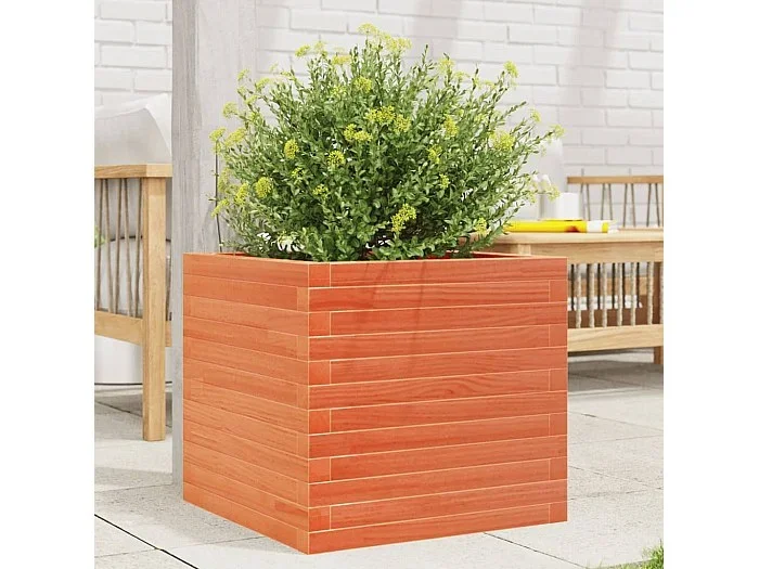 Jardinera madera maciza de pino marrón cera 50x50x45,5 cm ES579037