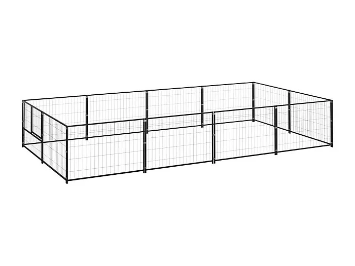 Jaula para perrera de exterior, recinto para parque de animales, perro, negro, 8 m², acero 02_0000557