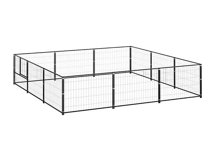 Jaula para perrera de exterior, recinto para parque de animales, perro, negro, 9 m², acero 02_0000563