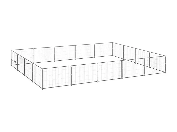 Jaula para perrera exterior, parque para mascotas, perro, plata, 20 m², acero 02_0000251