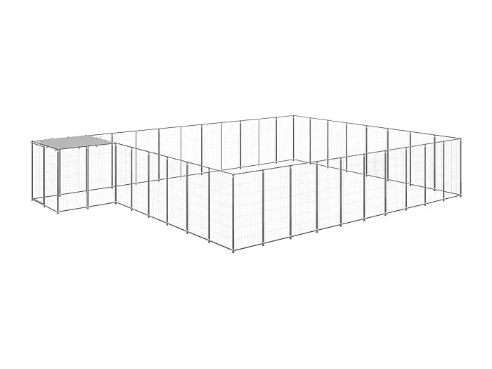 Jaula para perrera exterior, parque para mascotas, perro, plata, 25,41 m², acero 02_0000259