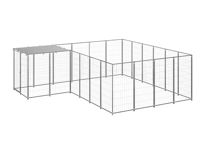 Jaula para perrera exterior, parque para mascotas, perro, plata, 8,47 m², acero 02_0000304