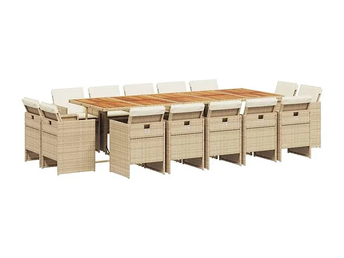 Jeroen Set comedor de jardín con cojines 15 pzas ratán sintético beige