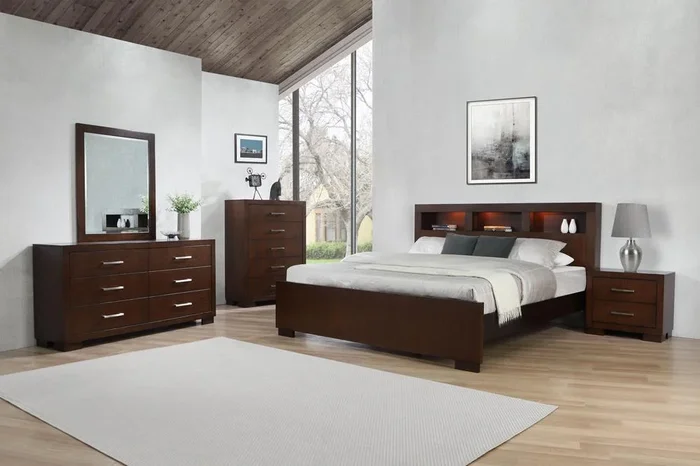 Jessica Cappuccino Queen Bed with Storage Headboard