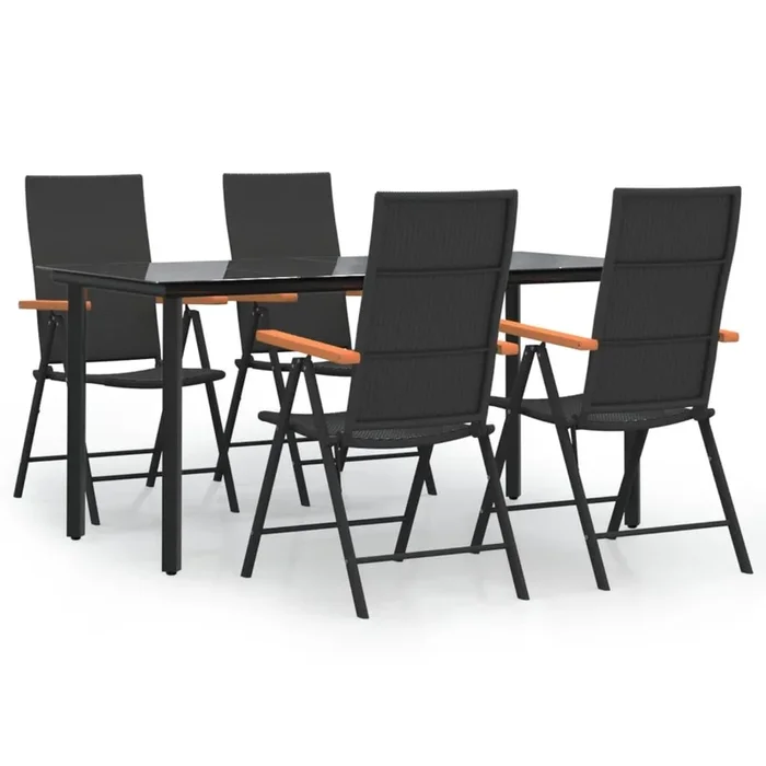 Juego comedor de jardín 5 piezas ratán sintético negro y marrón