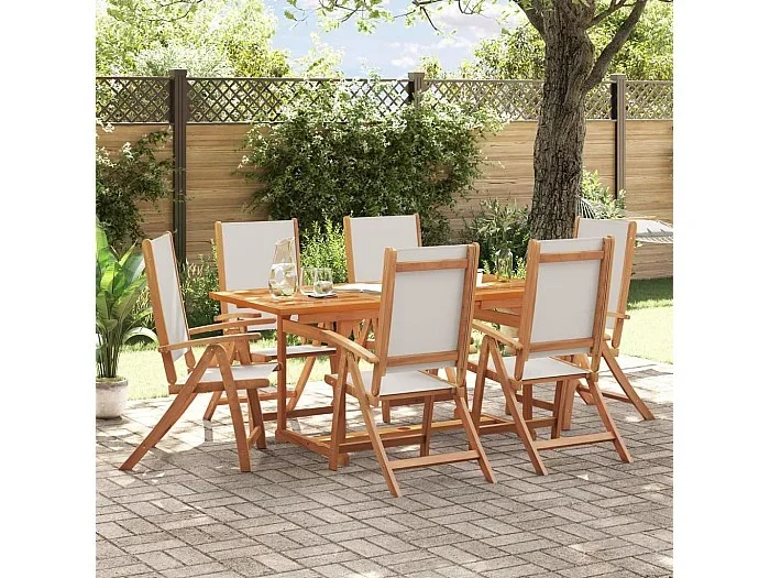 Juego comedor de jardín 7 piezas madera maciza acacia y textileno