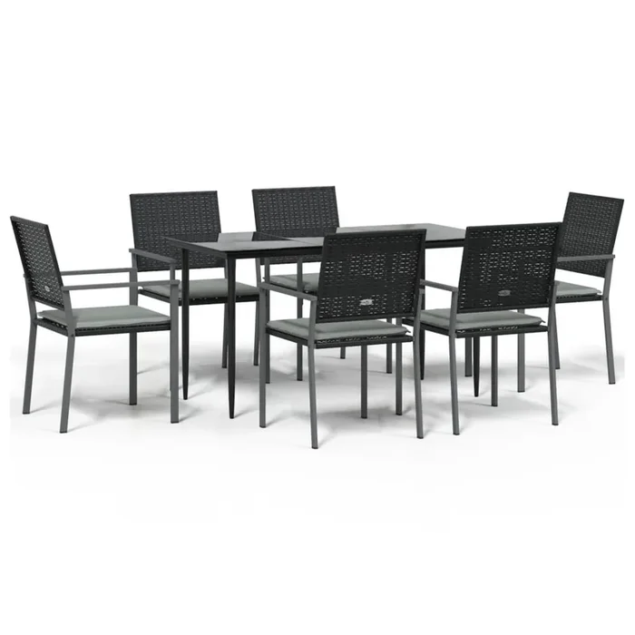Juego comedor jardin 7 piezas y cojines ratán sintético y acero longitud mesa 140 cm