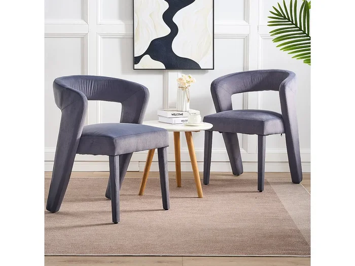 Juego de 2 sillas con reposabrazos, sillas – 59 x 60 x 79 cm – Terciopelo – Gris