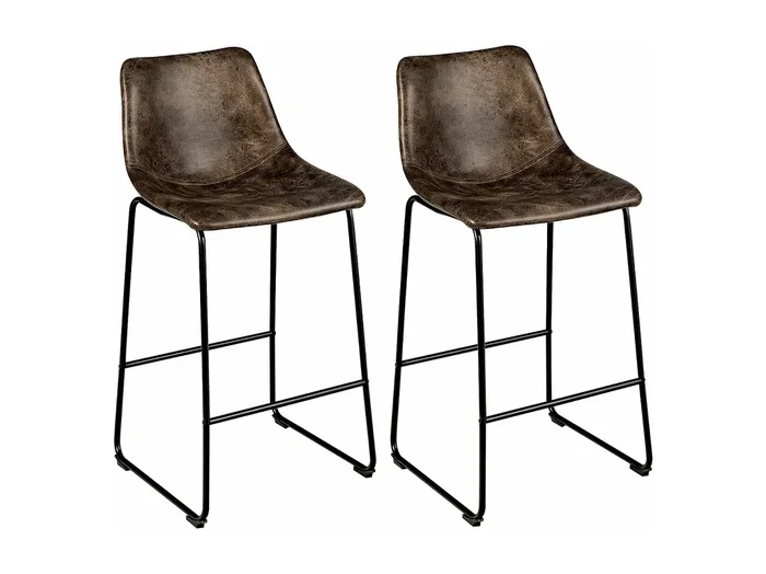 Juego de 2 sillas de bar con altura de mostrador Sillas de bar vintage de gamuza sintética Patas y reposapiés de metal tapizados en oro 20_0005299