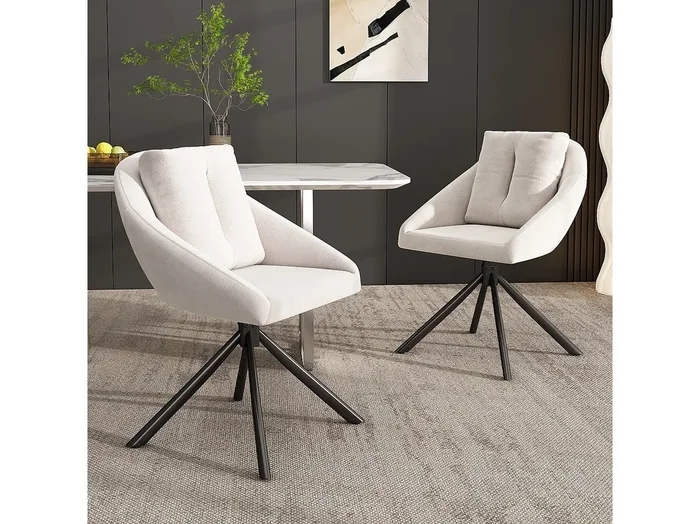 Juego de 2 sillas de comedor – con respaldo acolchado y función giratoria – terciopelo beige