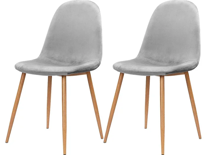Juego de 2 sillas de comedor en terciopelo gris y patas en metal roble