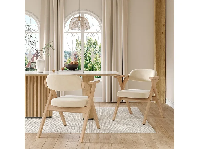 Juego de 2 sillas de comedor plegables – plegables y plegables – cojín de terciopelo – 64,5 x 66,5 x 73 cm – madera – beige