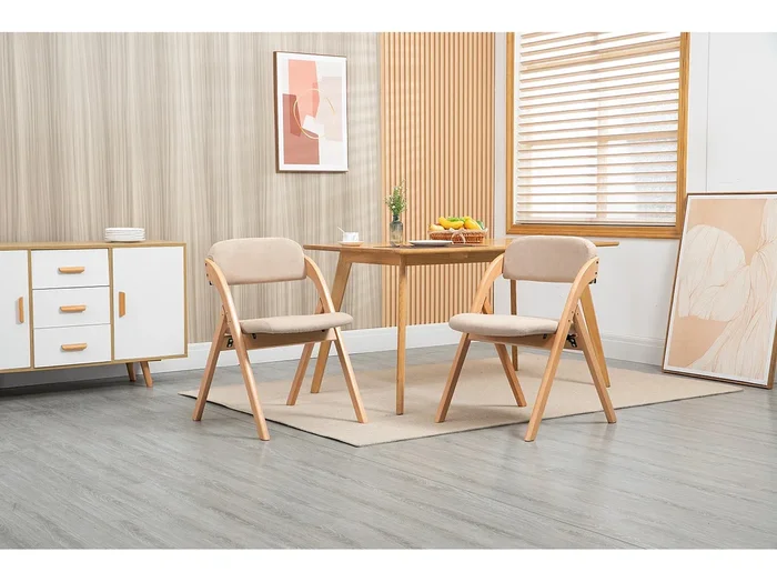Juego de 2 sillas plegables de madera acolchadas con funda extraíble, plegables, para invitados adicionales, cocina, color caqui