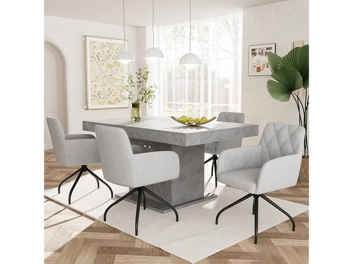 Juego de 4 sillas de comedor – con reposabrazos y función giratoria – patas de metal – terciopelo gris