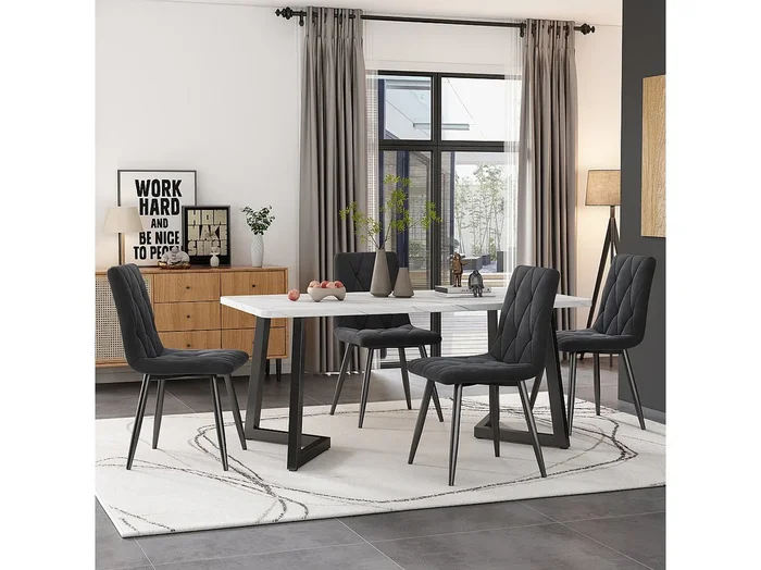 Juego de 4 sillas de terciopelo, patas de metal negro – gris