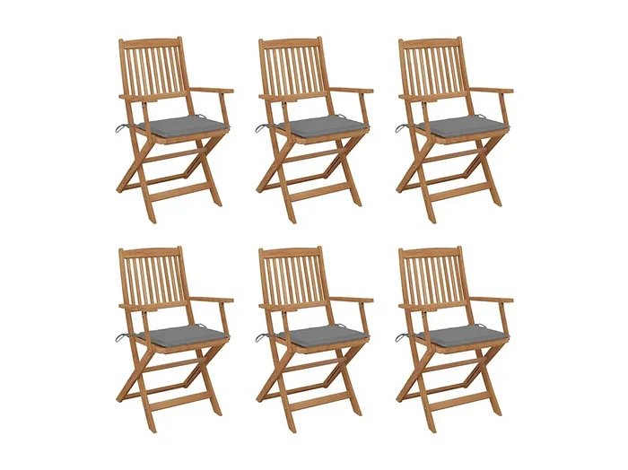 Juego de 6 sillas de jardín plegables con cojines de madera de acacia