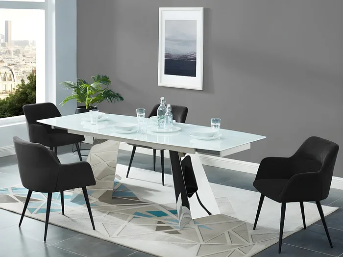 Juego de 6 sillas HEKA – Con brazos – Tela y metal – Negro