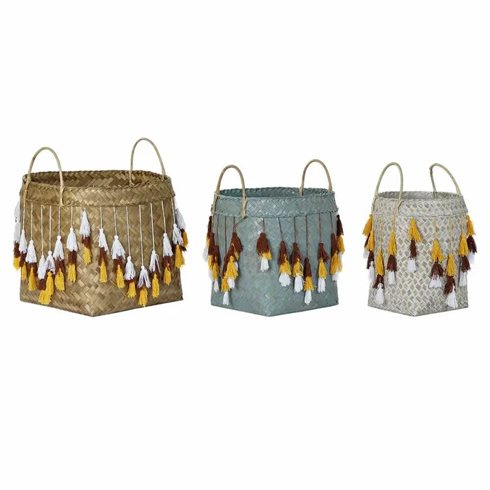 Juego de Cestas DKD Home Decor Bambú Bali Flecos (3 pcs)