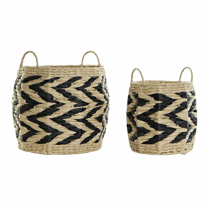 Juego de Cestas DKD Home Decor Natural Negro Marrón claro Fibra natural (30 x 30 x 30 cm)