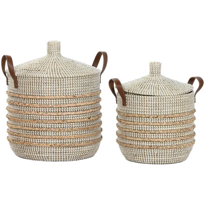 Juego de Cestas Home ESPRIT Marrón Natural Hierba marina Boho (2 Piezas)