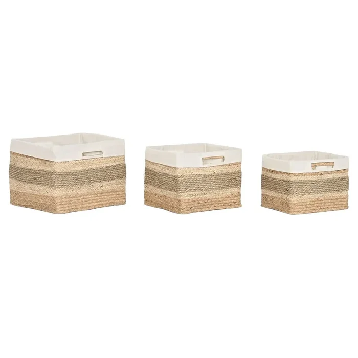 Juego de Cestas Home ESPRIT Natural Hierba marina Tropical (3 Piezas)