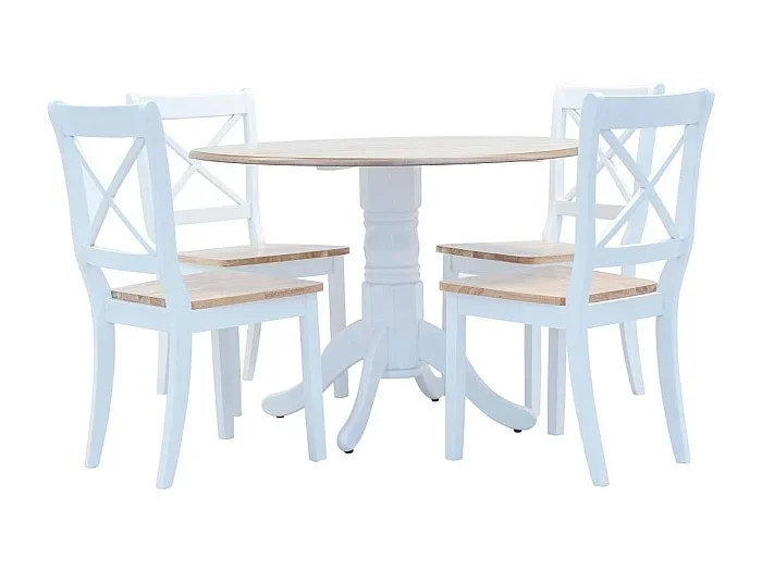 Juego de comedor de 5 piezas Madera de caucho blanco y marrón