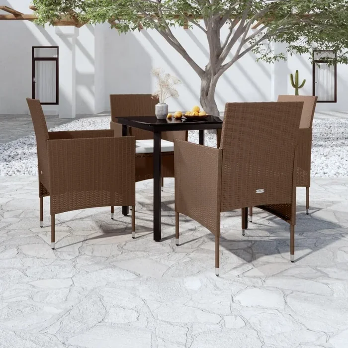 Juego de comedor de jardín 5 piezas con cojines marrón y negro VidaXL