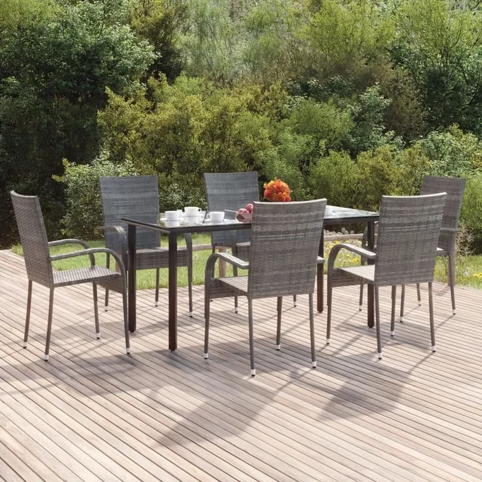 Juego de comedor de jardín 7 piezas ratán sintético gris VidaXL
