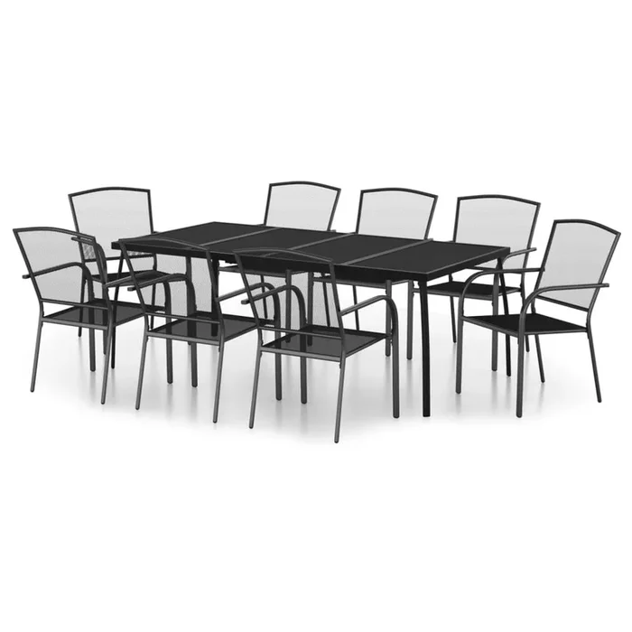 Juego de comedor de jardin 9 piezas acero gris antracita