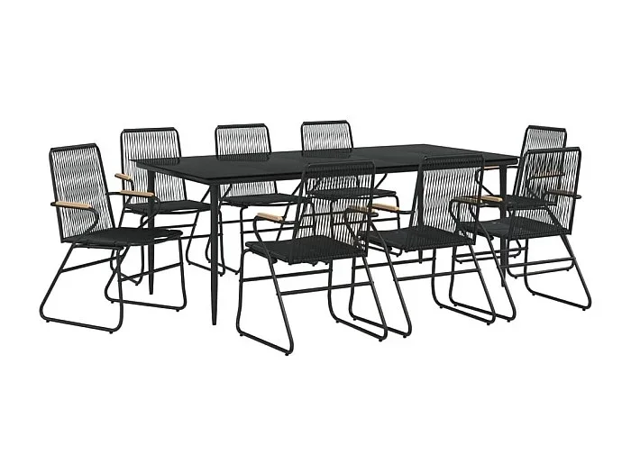 Juego de comedor de jardín 9 piezas ratán PVC negro 02_0014480