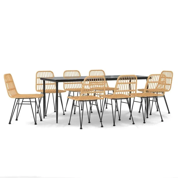 Juego de comedor de jardín 9 piezas ratán sintético