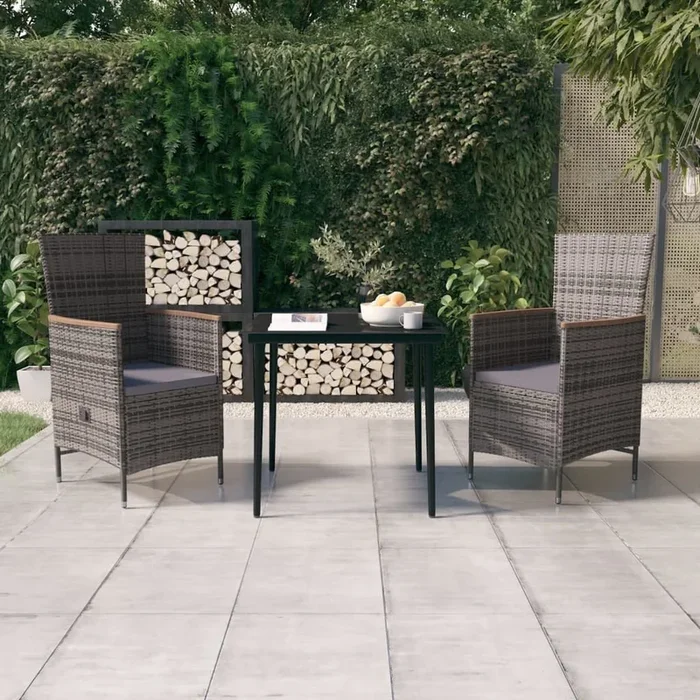 Juego de comedor de jardín de 3 piezas y cojines gris VidaXL