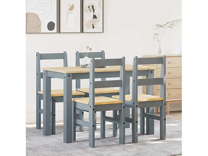 Juego de comedor Panamá de 5 piezas, gris, madera maciza de pino