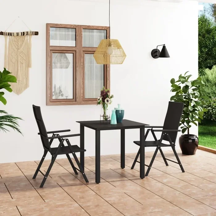 Juego de comedor para jardín 3 piezas negro VidaXL