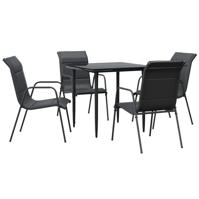 Juego de comedor para jardin 5 piezas acero y textilene negro