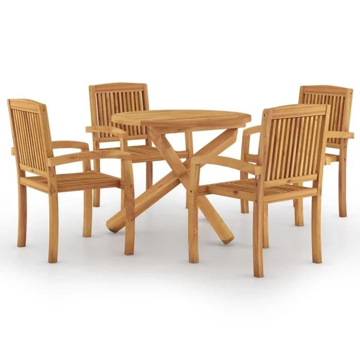 Juego de comedor para jardín 5 piezas madera maciza de teca