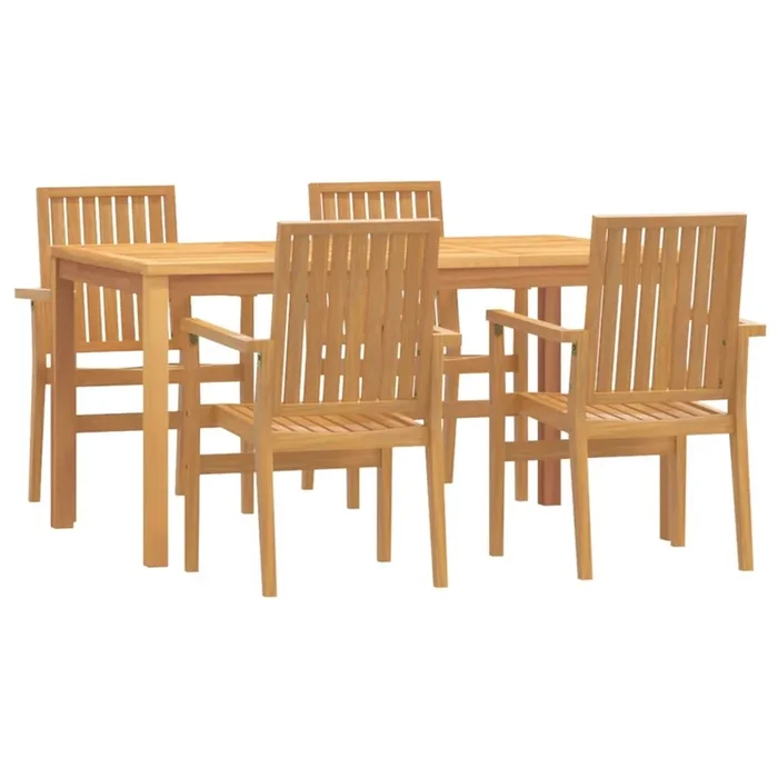 Juego de comedor para jardin 5 piezas madera maciza de teca longitud mesa 150 cm